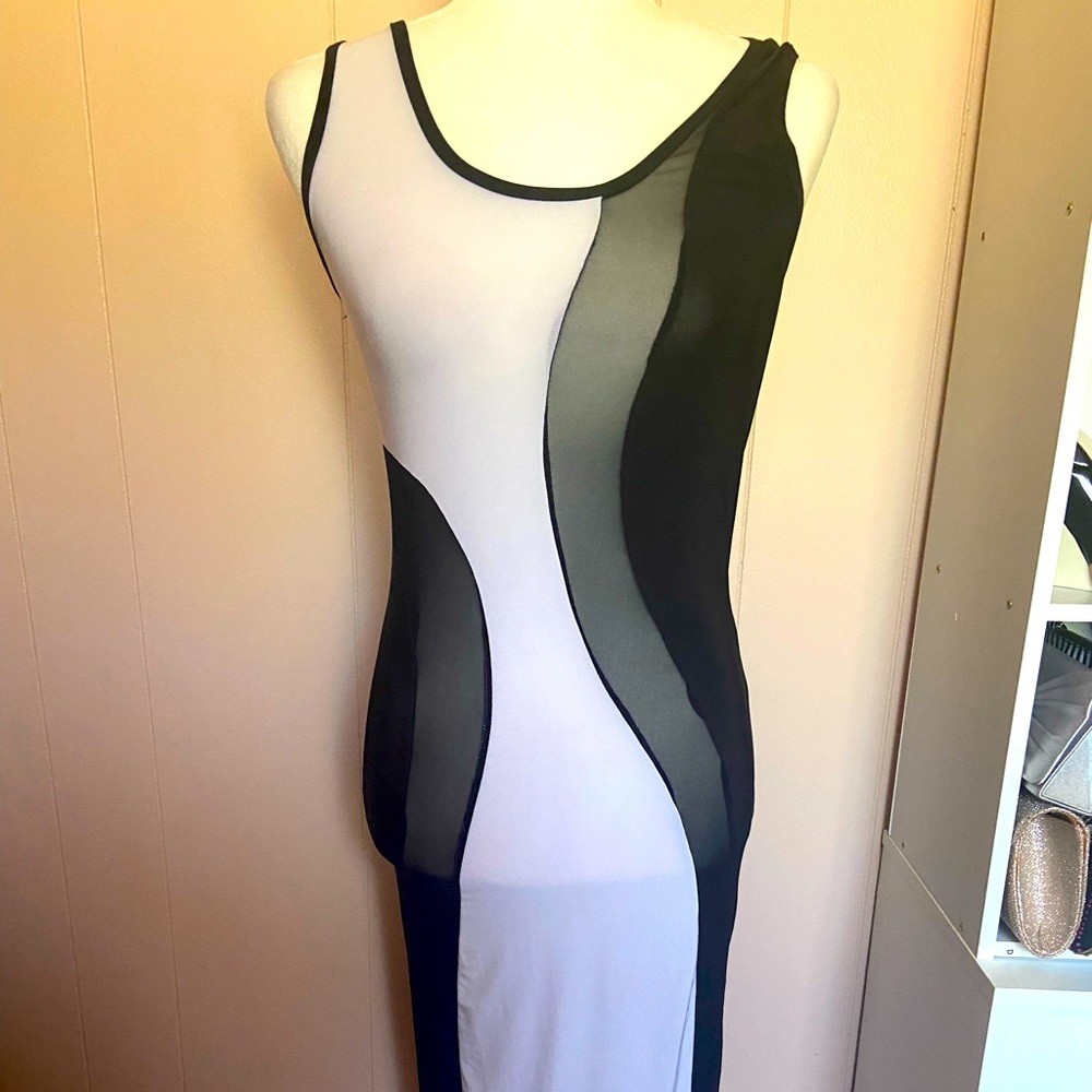 Bodycon dress with mesh siding.